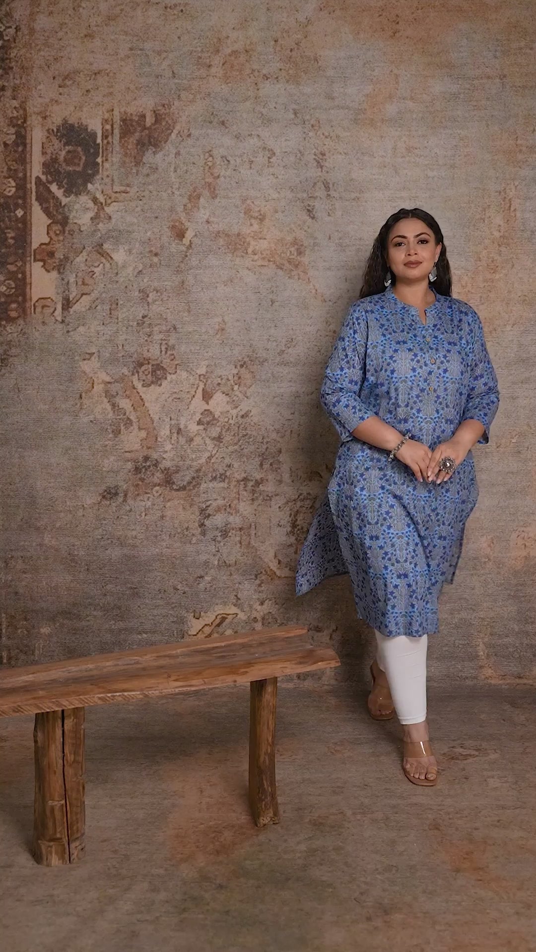 Sky blue floral printed plus size straight kurta for women, featuring a comfortable neckline and flattering silhouette by Curvisha.