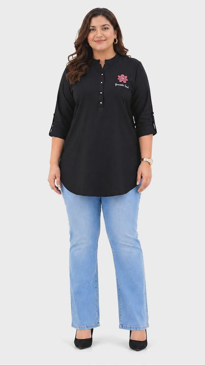 Plus Size Black Denim Short Kurti Tunic – Curvisha