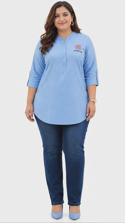 Plus Size Light Blue Denim Short Kurti Tunic – Curvisha