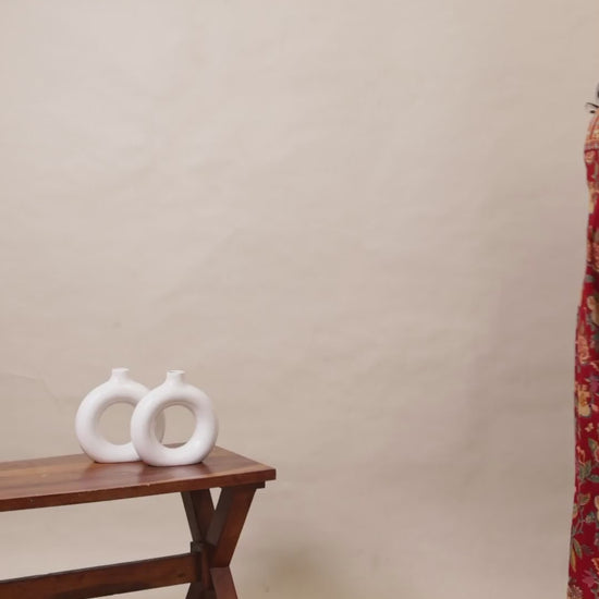 Curvisha elegant red floral print plus size maxi dress featuring traditional yoke embroidery and a flowy silhouette for everyday ethnic style.