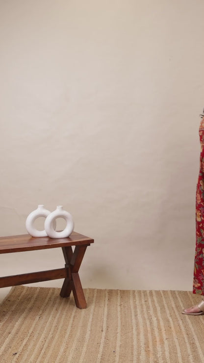 Curvisha elegant red floral print plus size maxi dress featuring traditional yoke embroidery and a flowy silhouette for everyday ethnic style.