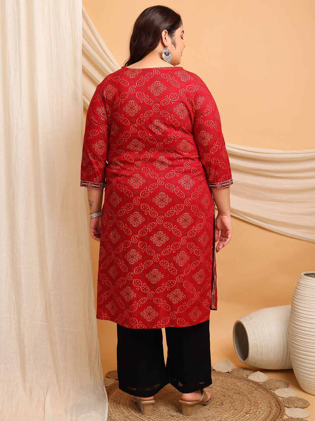 Plus Size Embroidered  Red Rayon Printed Kurti – Curvisha